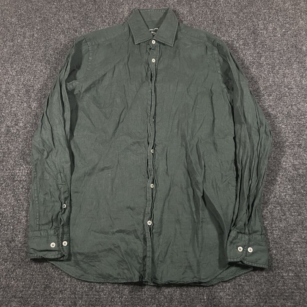 Massimo Dutti 100% Linen Button Up Shirt S Long Sleeve Green Summer